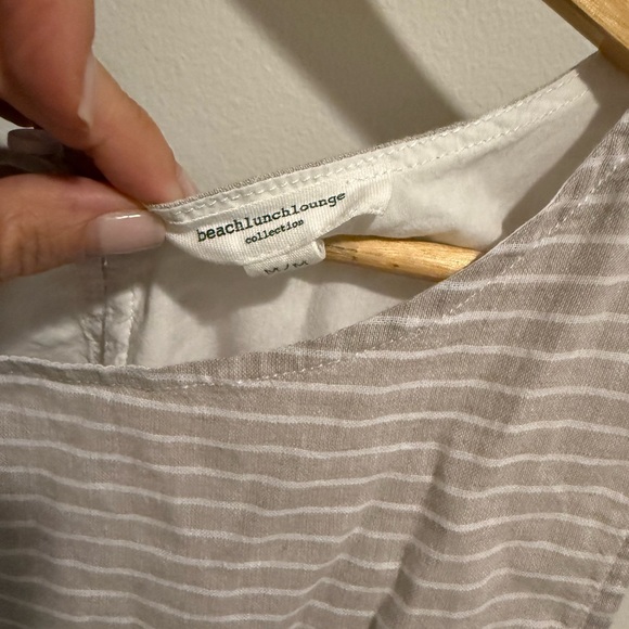 Beach Lunch Lounge Linen Blend Stripe Sleeveless Dress CoverUp Tan White Medium - Picture 6 of 10